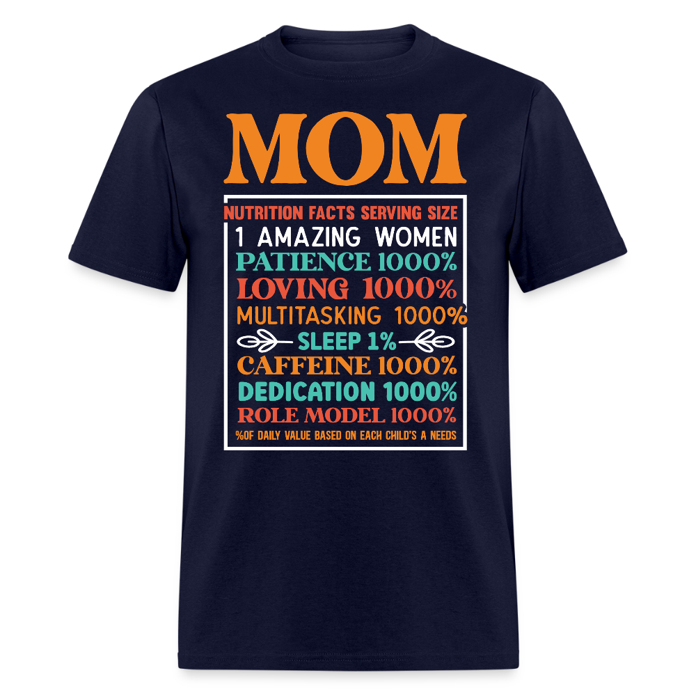 Mom Nutrition Facts Tee Funny Mother's Day Gift T-shirt - navy