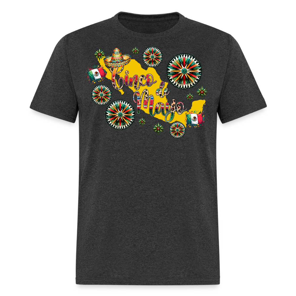 Mexican Pride Tee For Cinco De Mayo Mexico Map Graphic T-shirt - heather black