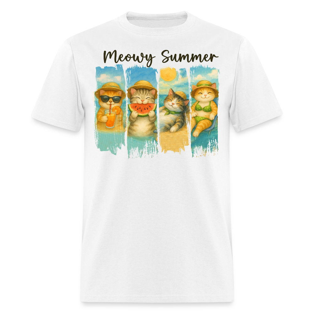 Meowy Summer Vacation Cat T-shirt - white