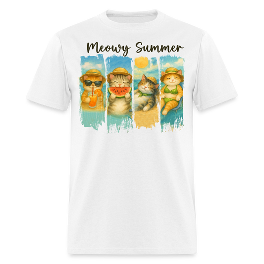 Meowy Summer Vacation Cat T-shirt - white