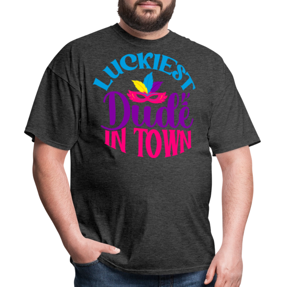 Luckiest Dude in Town Mardi Gras T-shirt - heather black