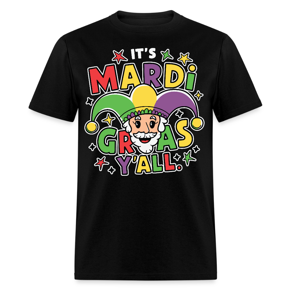 Funny Mardi Gras Party Shirt With Jester Festive Mardi Gras Y’all T-shirt - black