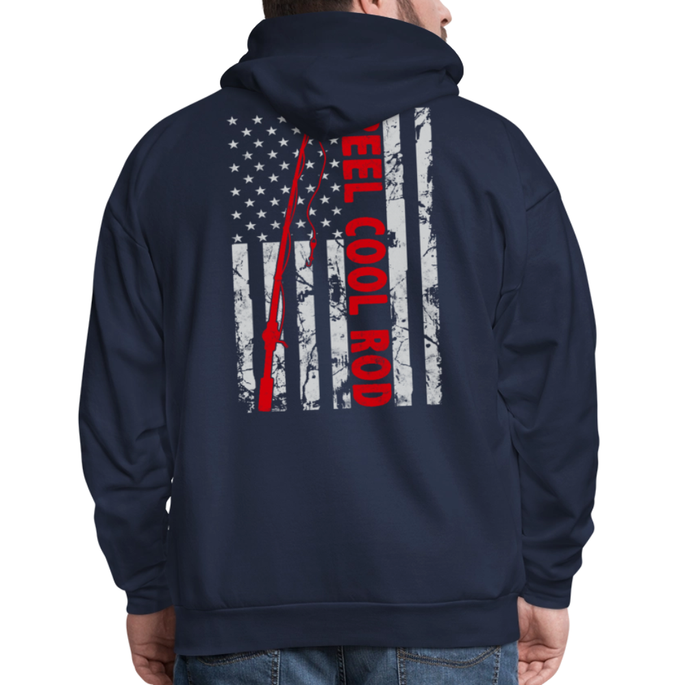 Reel Cool Rod American Flag Patriotic Fishing Hoodie - navy