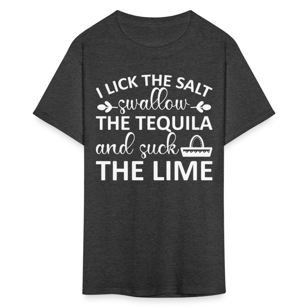 Swallow Tequila Suck Lime Funny Tee Salt Tequila Lime Drinking T-shirt - heather black