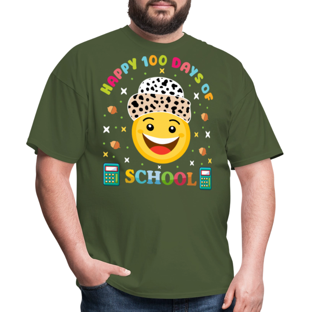 Happy 100 Days of School Teacher Tee 100 Days Smiley Face T-shirt - military green