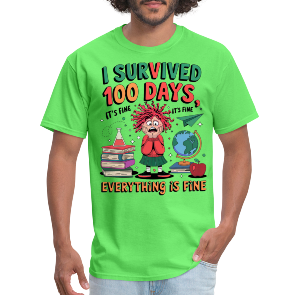 I Survived 100 Days of School Shirt - Funny Teacher and Student Celebration Unisex T-Shirt - kiwi