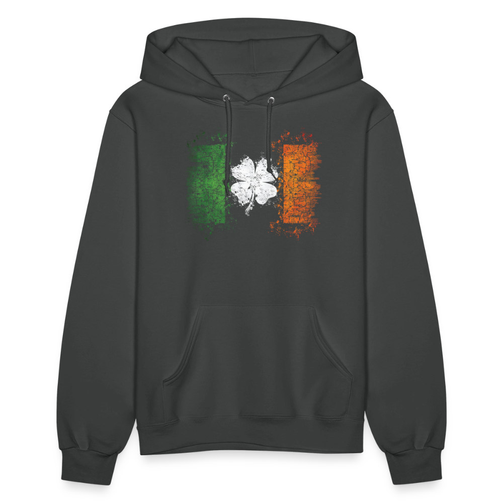 Women's Irish Flag Distressed Shamrock Hoodie - St Patrick's Day - asphalt