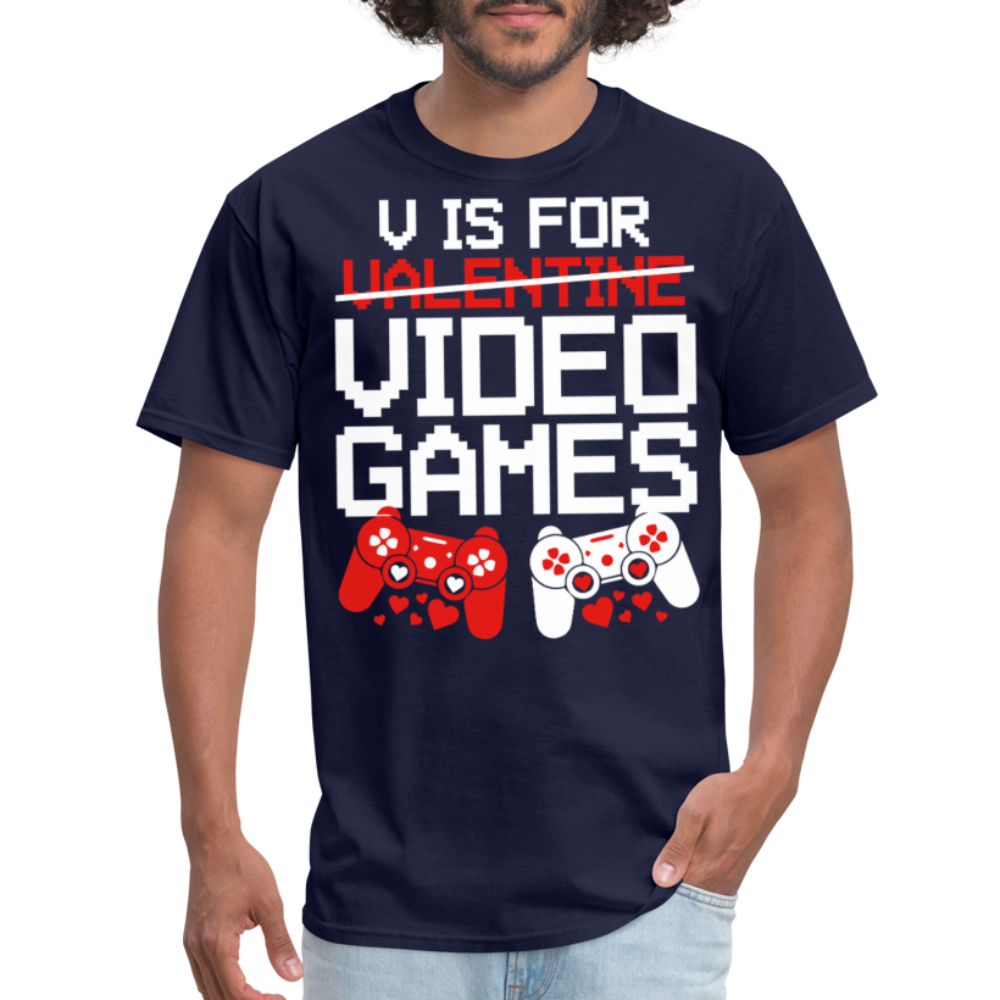 V Is For Video Games Funny Gamer Valentine's Gift - navy