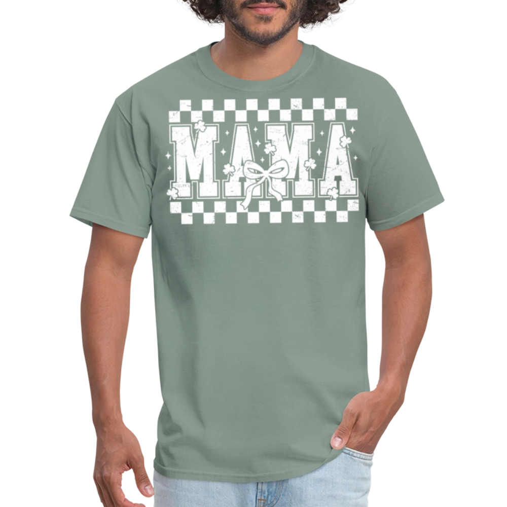 Distressed Mama Clover St. Patrick's Day Gift Tee - sage