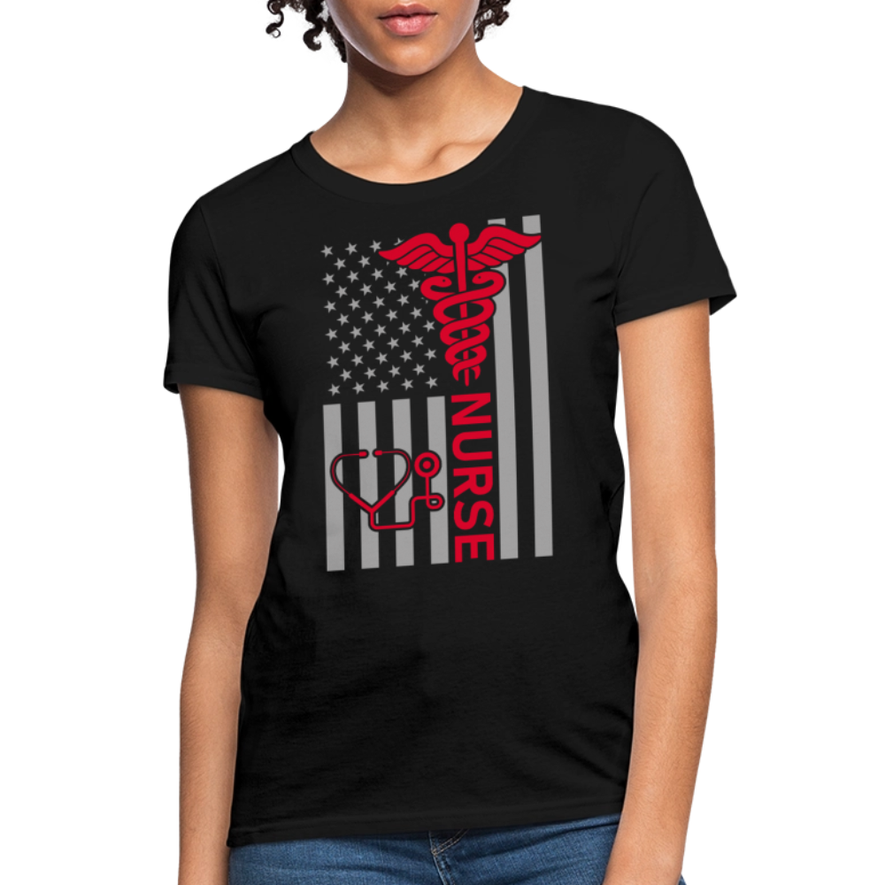 Patriotic Nurse Flag Caduceus Symbol T-Shirt - black