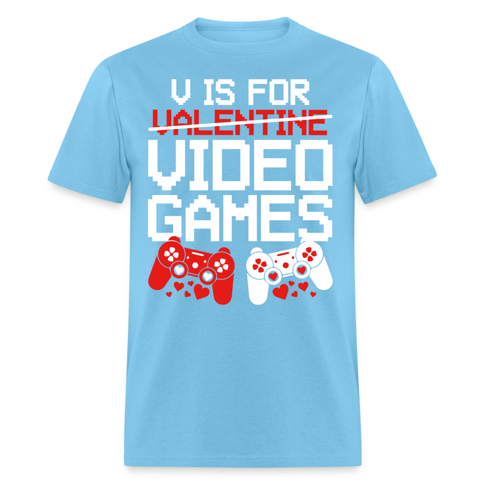 V Is For Video Games Funny Gamer Valentine's Gift - aquatic blue