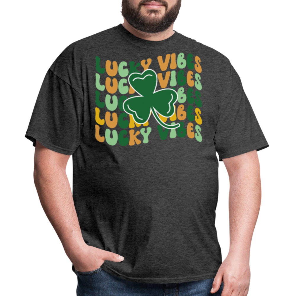 Retro Shamrock St Patrick’s Day Lucky Vibes T-shirt - heather black