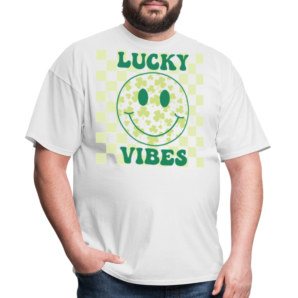 Retro Checkered Lucky Charm Smiley Face T-shirt - white