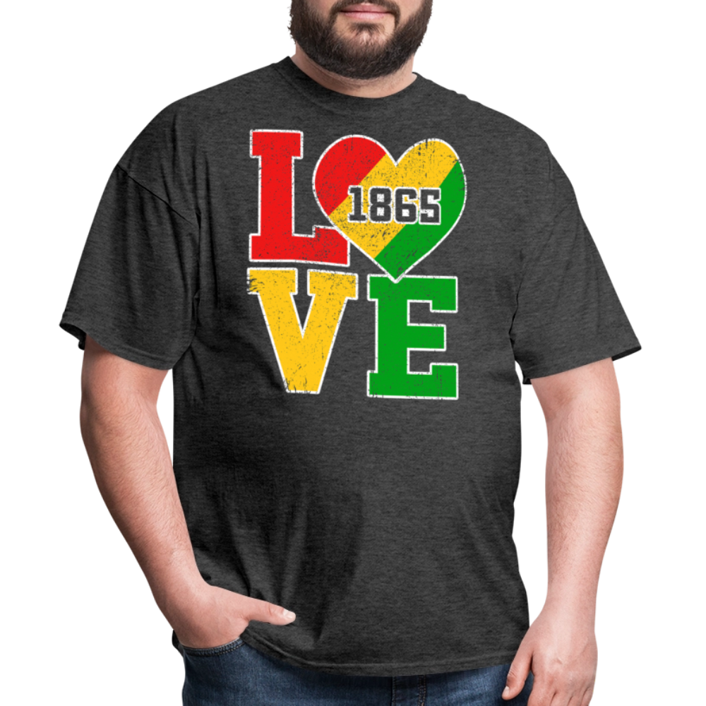 Juneteenth 1865 Tee With African Pride Afrocentric Heart T-shirt - heather black