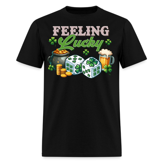 Feeling Lucky Irish Clover Graphic Gambling T-shirt - black