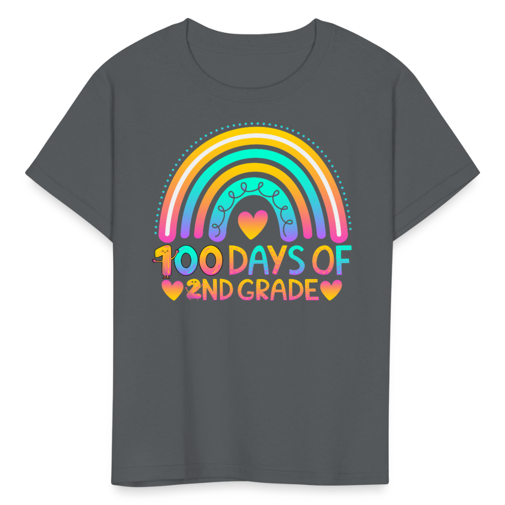 Rainbow & Heart Design for School Celebrations 100 Days of 2nd Grade Kid T-Shirt - charcoal