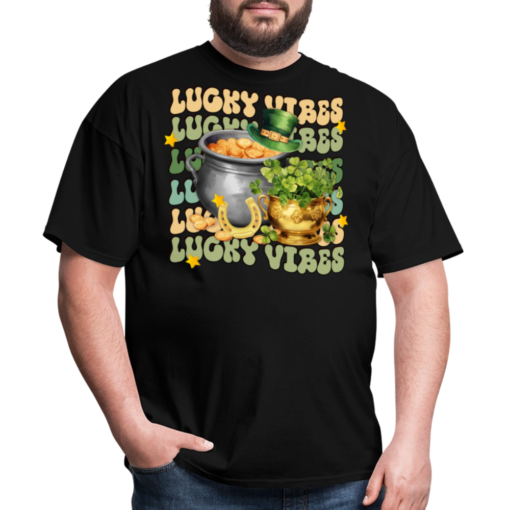 Retro-style St Patrick's Day Lucky Vibes T-shirt - black