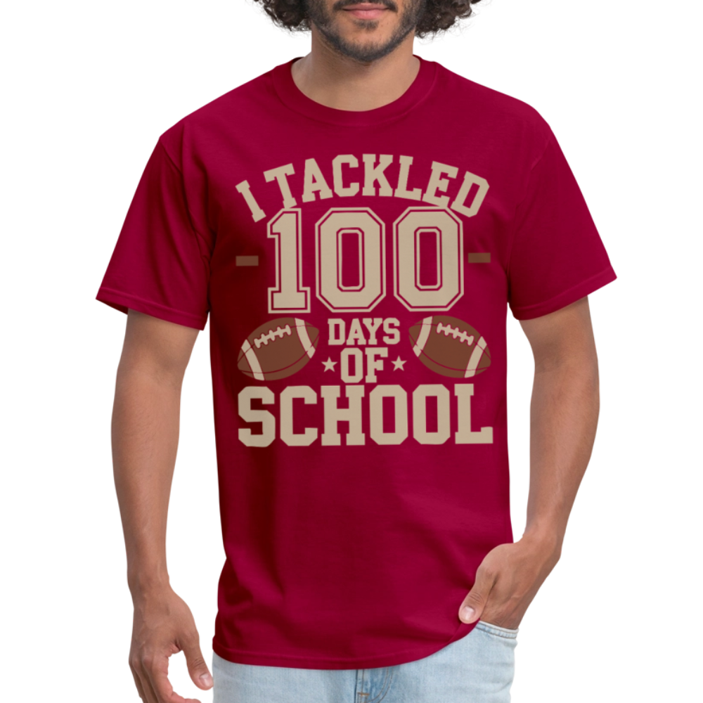 100 Days Of School Tee For Teachers Funny Football Themed School T-shirt - dark red