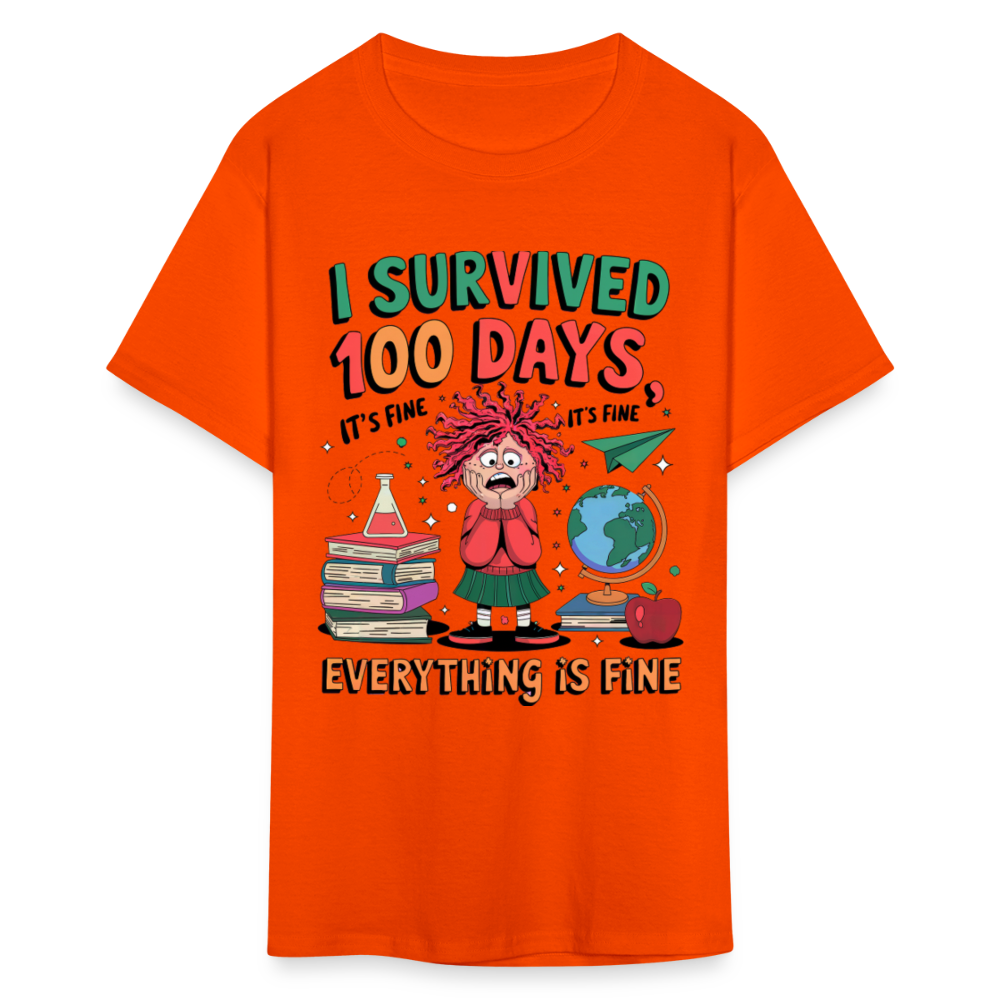 I Survived 100 Days of School Shirt - Funny Teacher and Student Celebration Unisex T-Shirt - orange