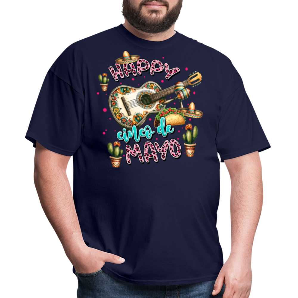 Cinco de Mayo Festive Shirt Mexican Culture Party Tee With Guitar And Sombrero T-shirt - navy