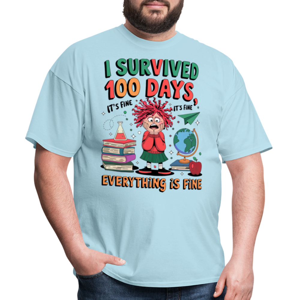 I Survived 100 Days of School Shirt - Funny Teacher and Student Celebration Unisex T-Shirt - powder blue