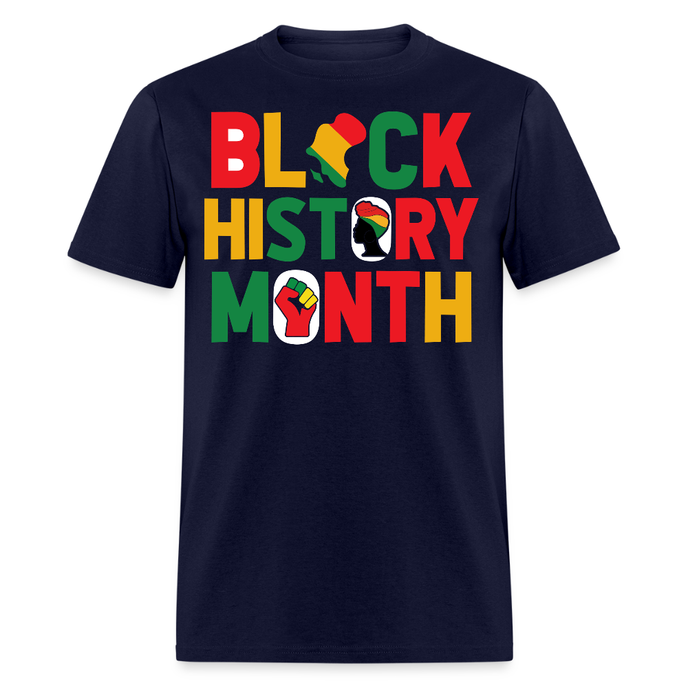 Pan-African Black History Month Raised Fist African Pride T-shirt - navy