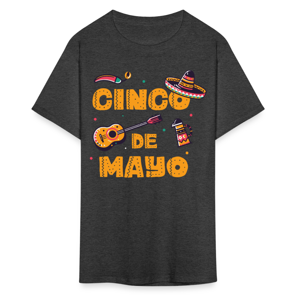 Mexican Fiesta Tee With Guitar And Sombrero Funny Cinco de Mayo T-shirt - heather black