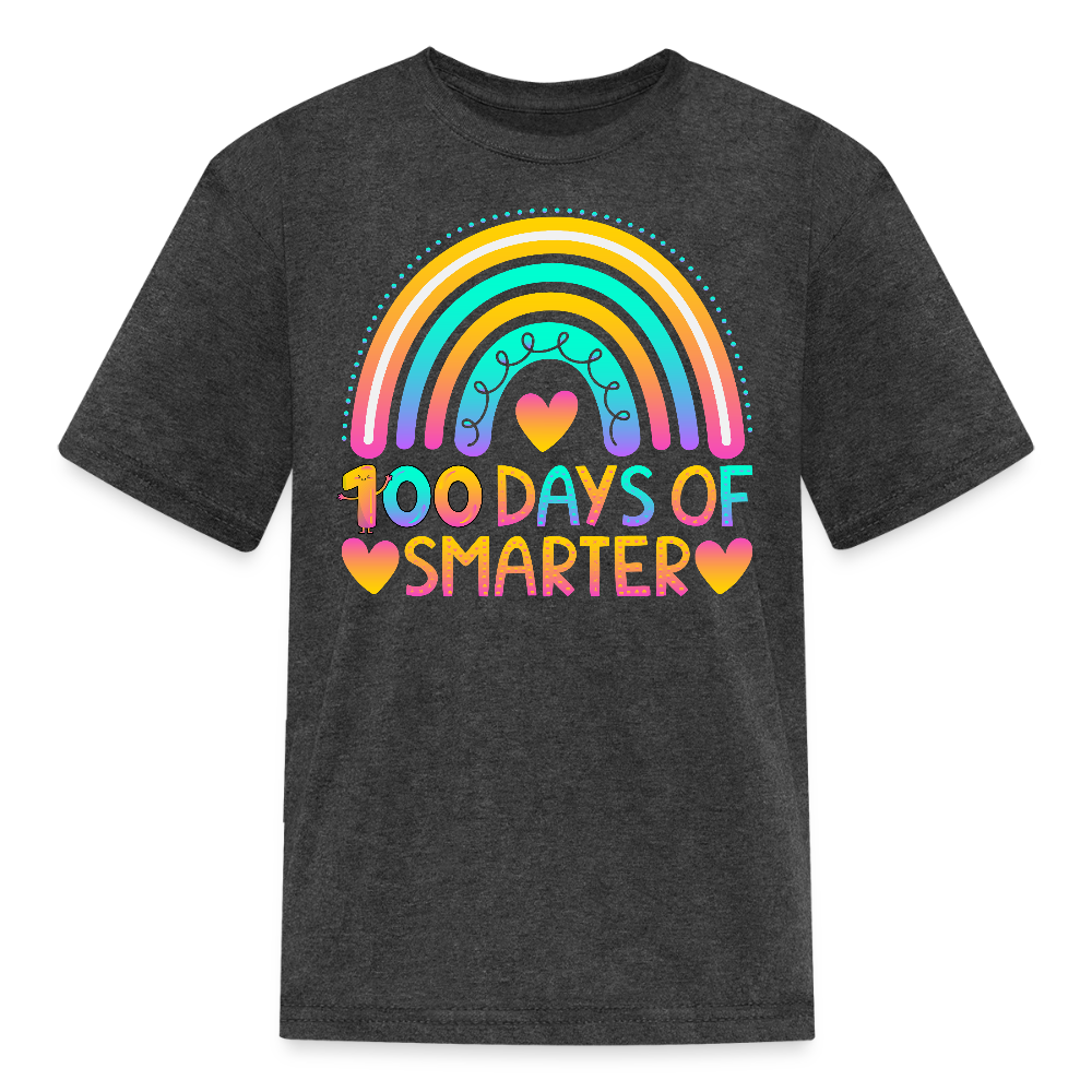 Rainbow and Heart Design for Kids and School Milestones 100 Days Smarter T-Shirt - heather black
