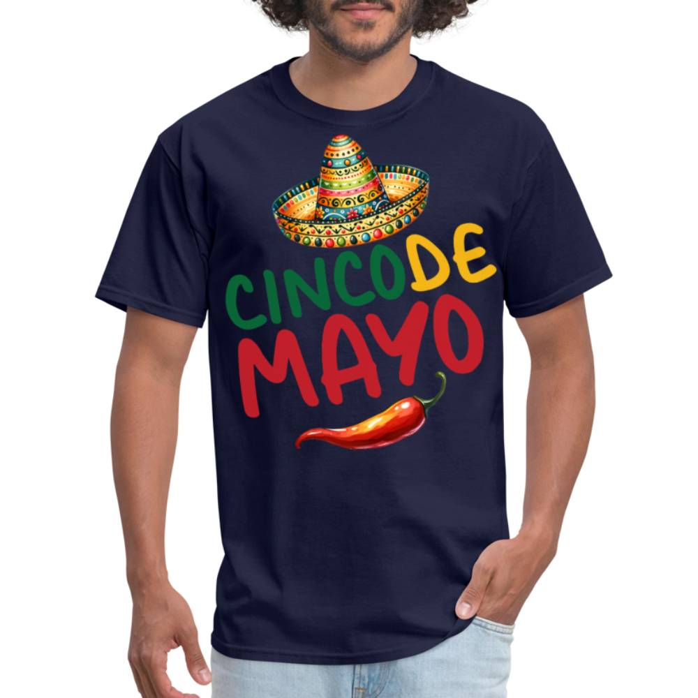 Mexican Sombrero And Chili Pepper Tee Cinco de Mayo Party T-shirt - navy