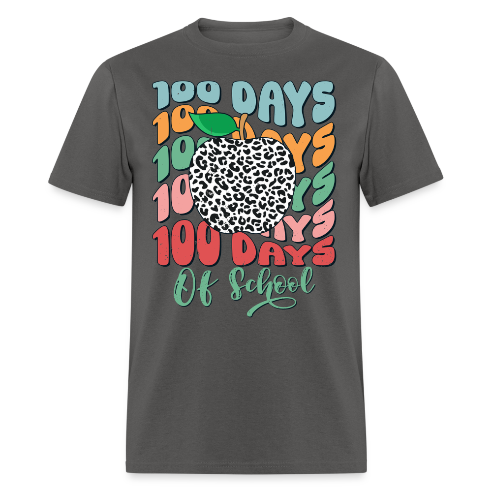 Leopard Print 100 Days of School Tee 100th-day Celebration T-shirt - charcoal