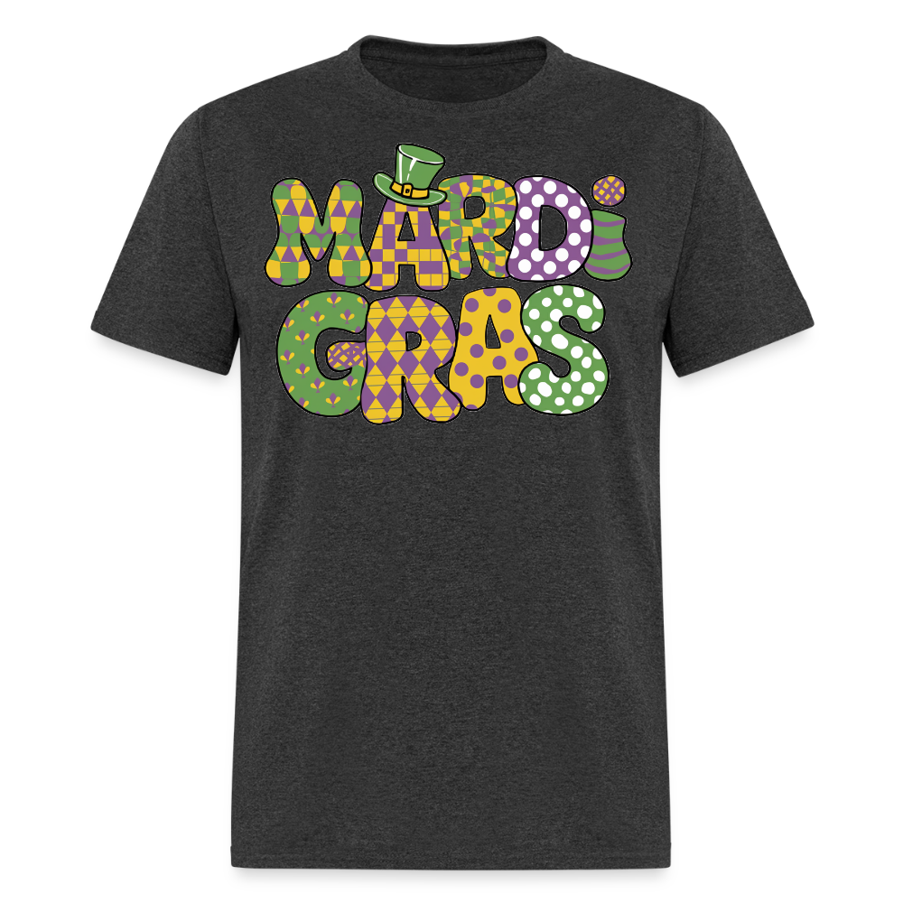 Colorful Mardi Gras Graphic Tee For Fat Tuesday Unisex T-Shirt - heather black