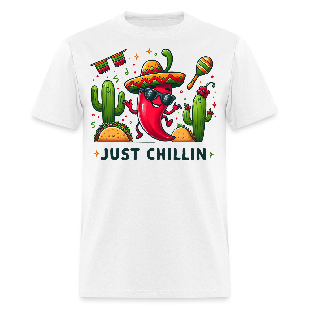 Spicy Mexican Food Lover Graphic Tee Just Chillin Cute Chili Pepper T-shirt - white