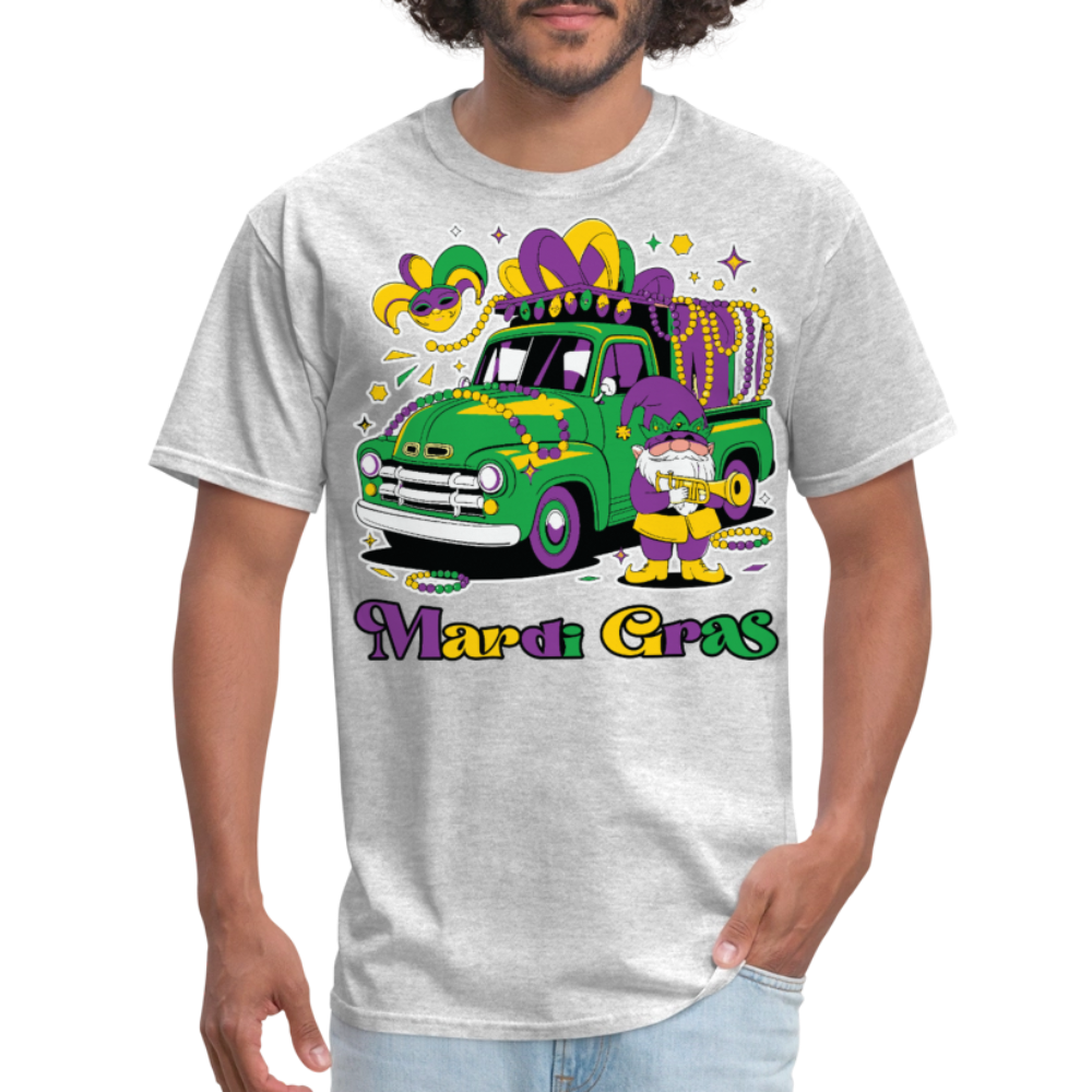 Funny Mardi Gras Truck And Beads Graphic Tee Mardi Gras Gnome T-shirt - heather gray