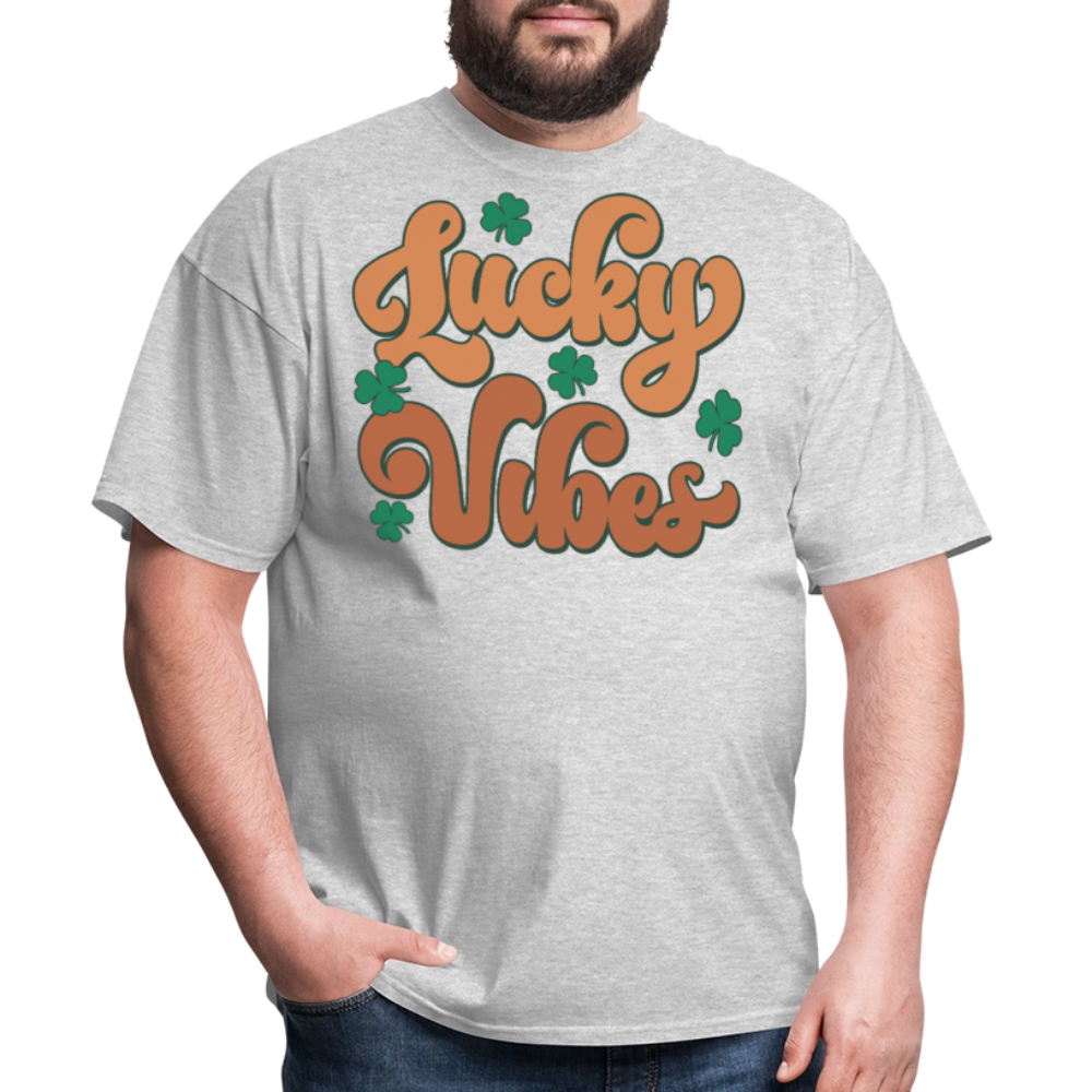 Trendy Irish Shamrock Lucky Vibes Graphic T-shirt - heather gray