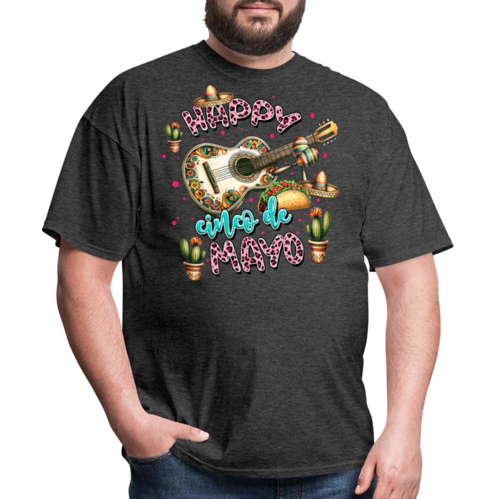 Cinco de Mayo Festive Shirt Mexican Culture Party Tee With Guitar And Sombrero T-shirt - heather black