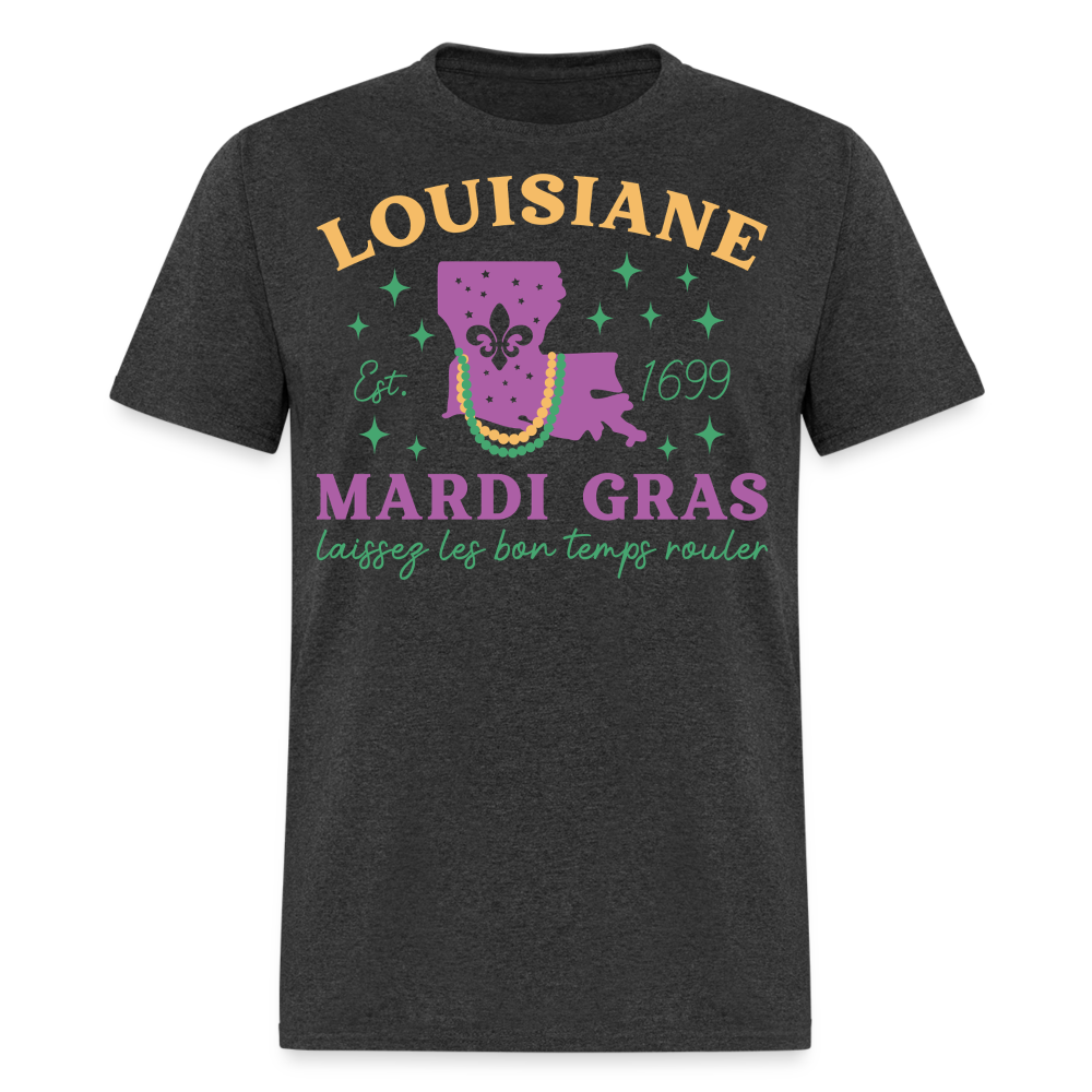 Louisiana State Pride Mardi Gras Tee Laissez Les Bon Temps Rouler T-shirt - heather black