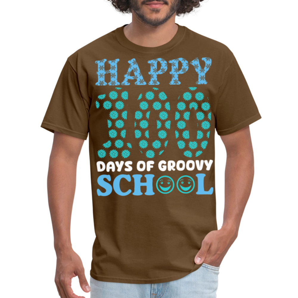 Groovy 100th-day School Celebration Tee Teacher Appreciation Gift T-shirt - brown