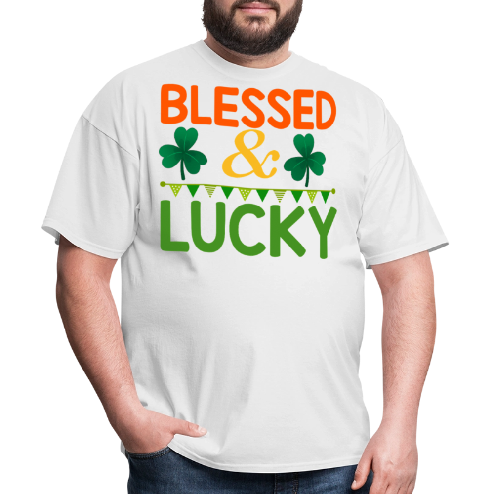 Blessed And Lucky Shamrock Irish T-shirt - white