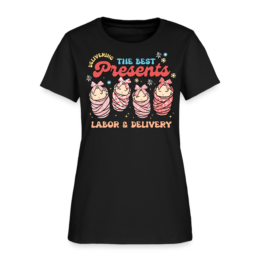 Delivering The Best Presents Labor & Delivery Maternity Nurse T-Shirt - black