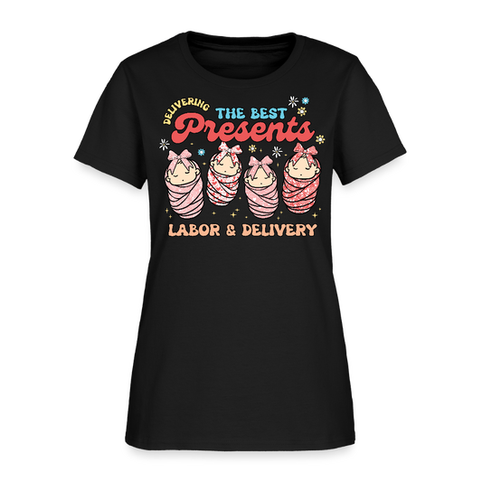 Delivering The Best Presents Labor & Delivery Maternity Nurse T-Shirt - black