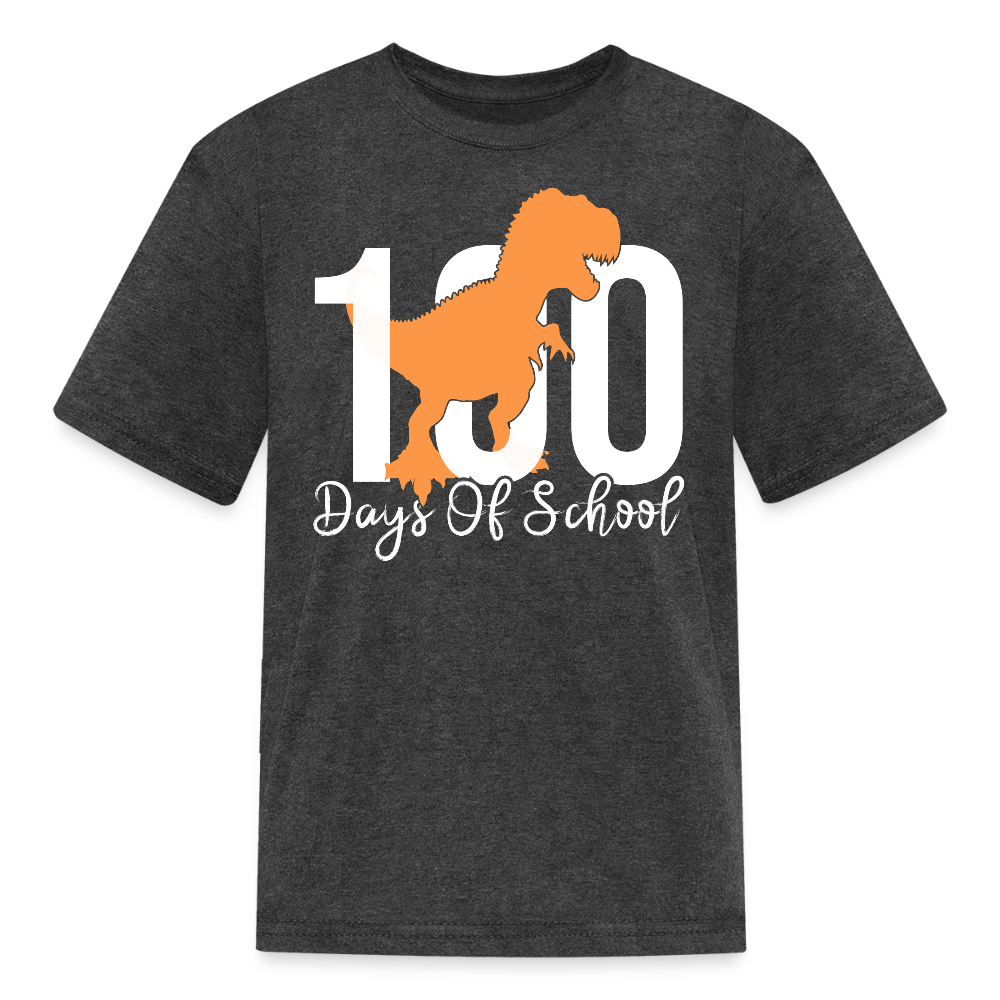 100 Days Of School Dinosaur Shirt Kindergarten Milestone Kids T-shirt - heather black