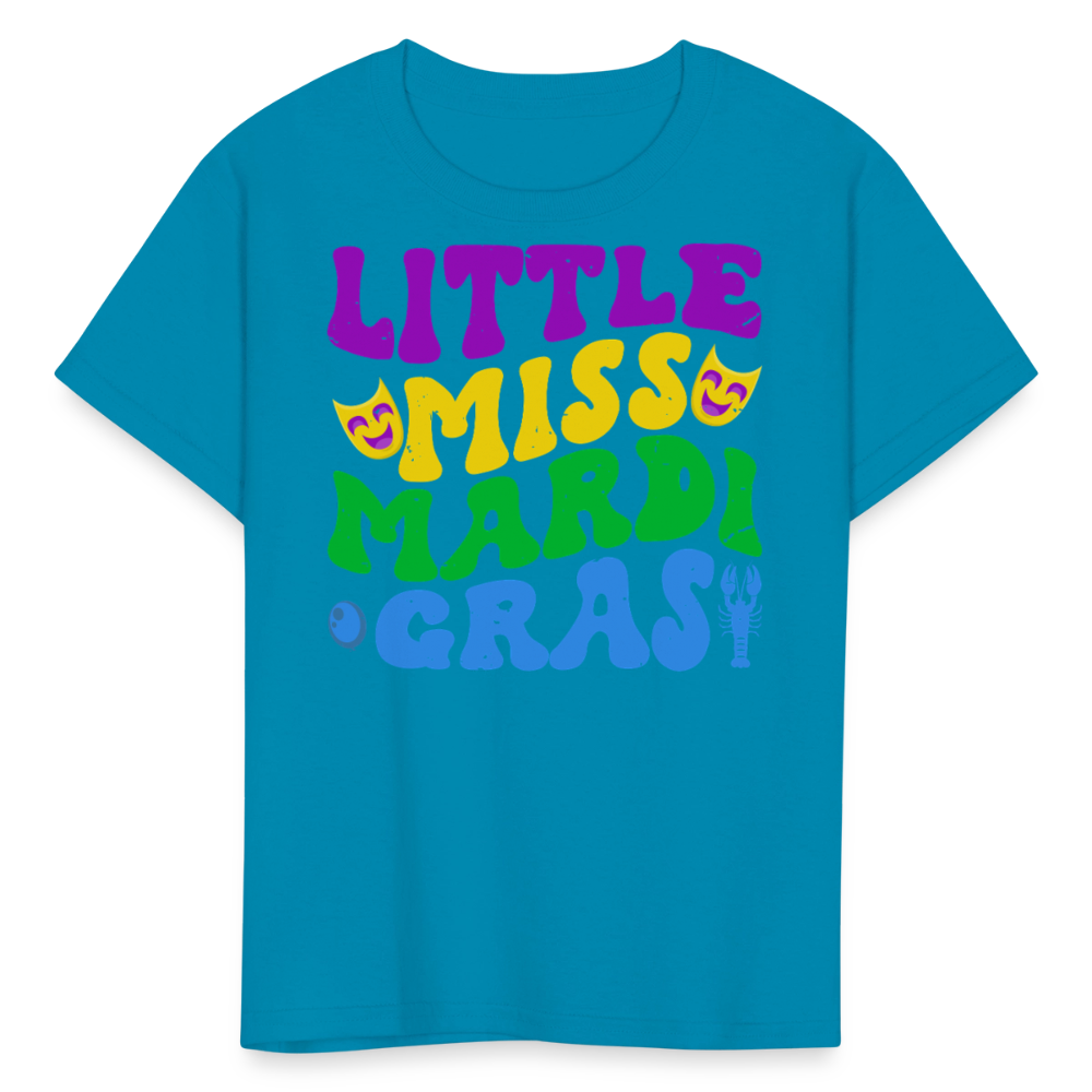 Carnival Celebration Tee Little Miss Mardi Gras T-shirt For Kids - turquoise