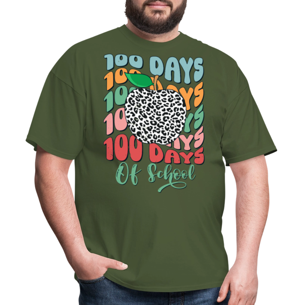 Leopard Print 100 Days of School Tee 100th-day Celebration T-shirt - military green