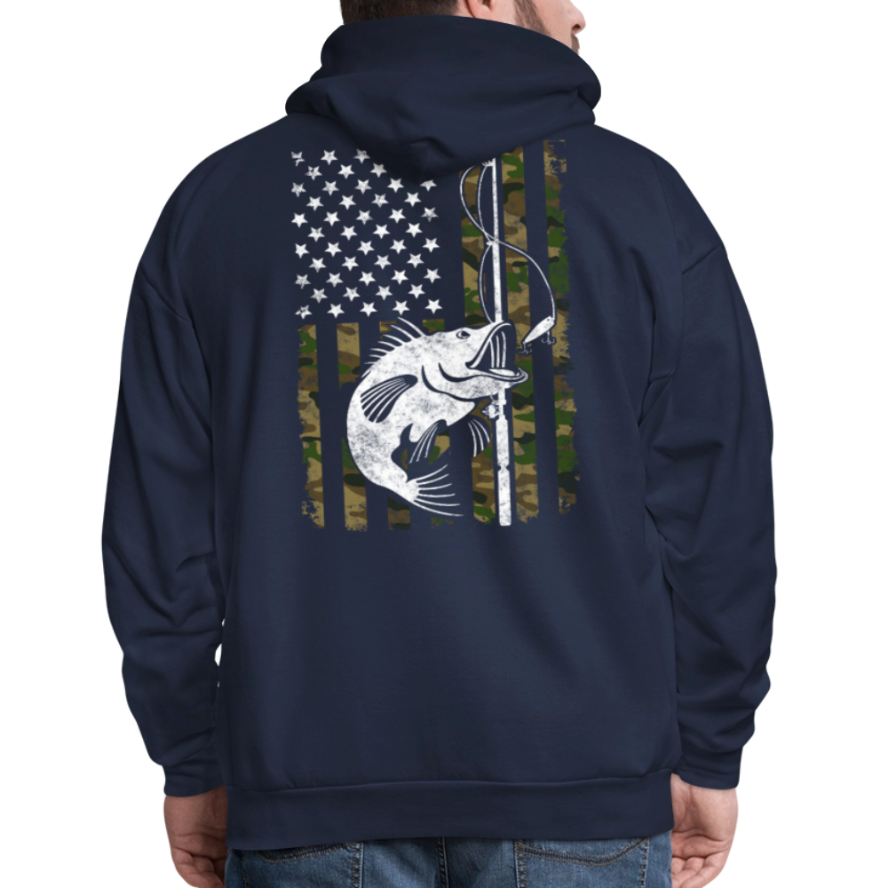 Camo Amercican Flag Patriotic Bass Fishing Hoodie - navy
