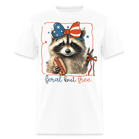 Feral But Free Patriotic 4th Of July Raccoon T-Shirt - white