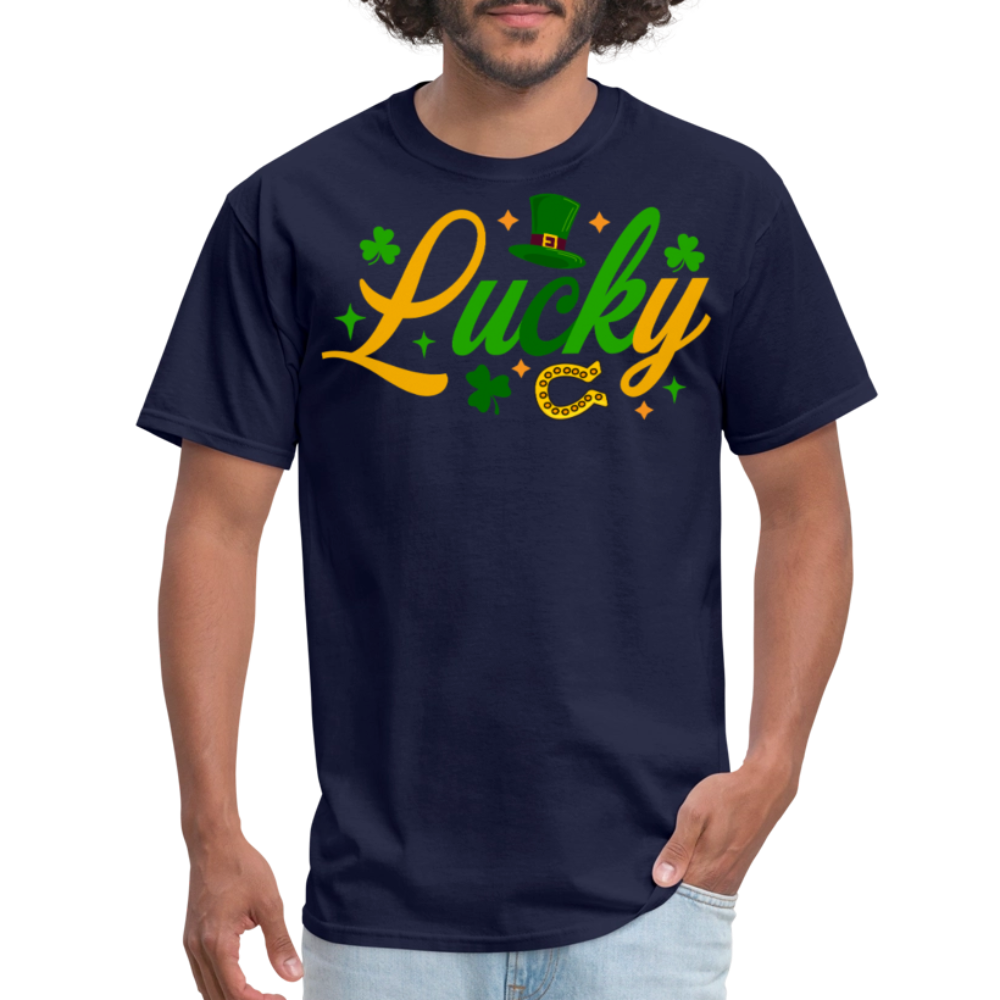 Clover And Horseshoe Luck Design T-shirt - navy