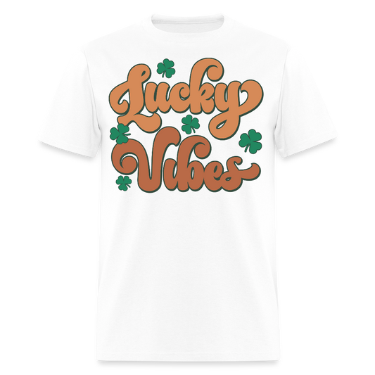 Trendy Irish Shamrock Lucky Vibes Graphic T-shirt - white