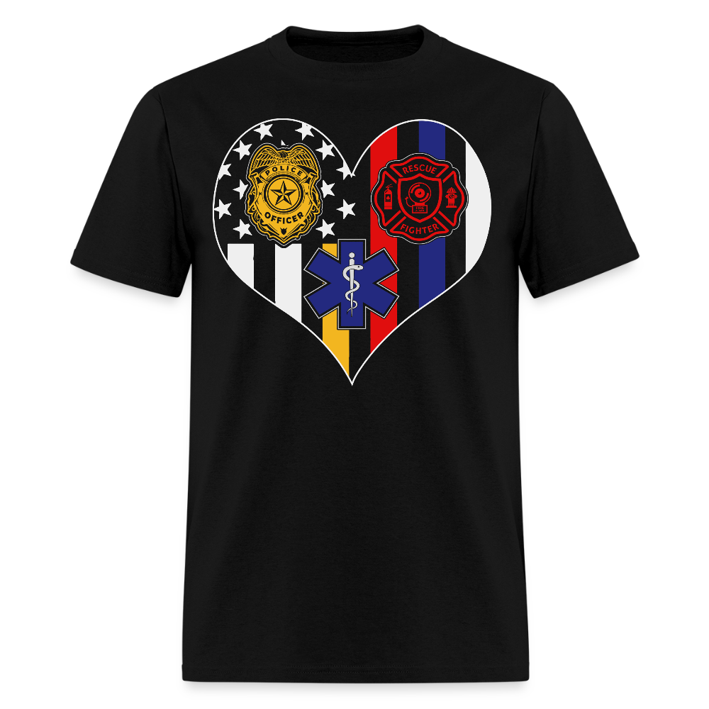 Patriotic First Responder Flag Police Firefighter EMS Support T-Shirt - black