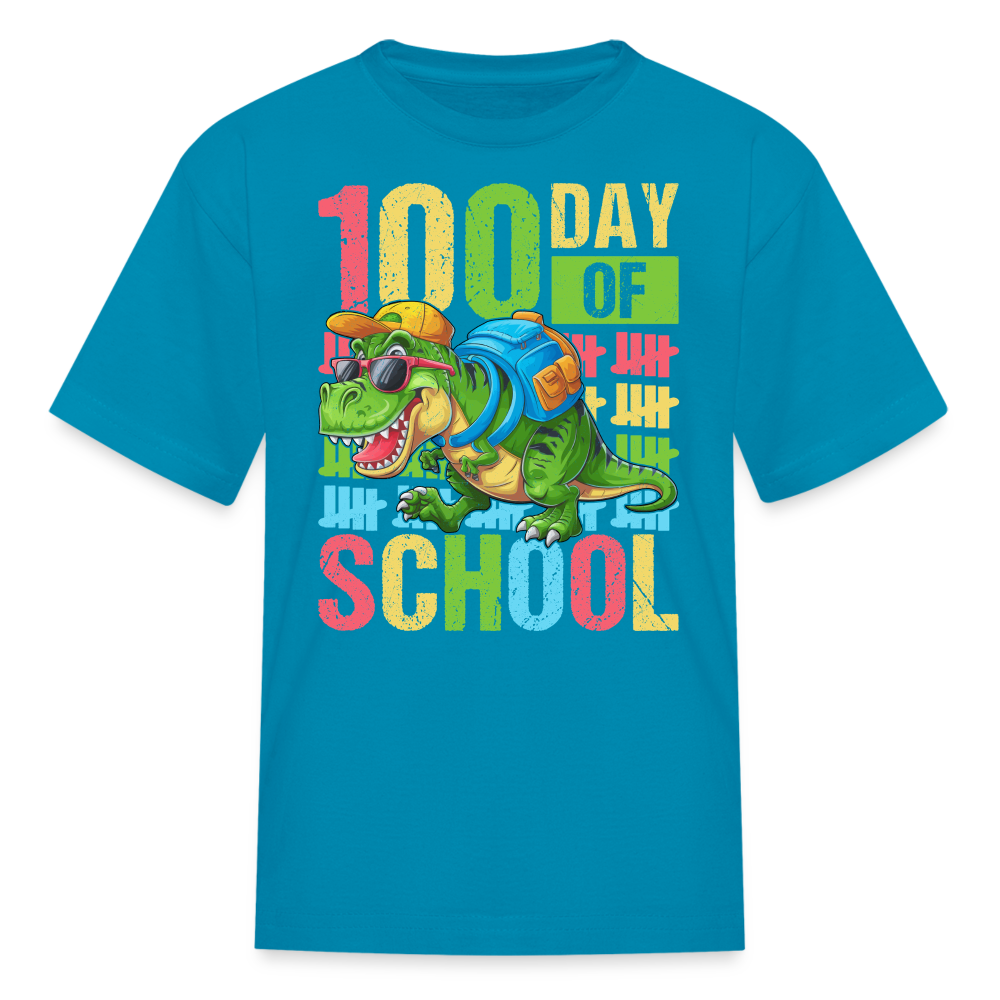 100 Days of School Tee for Kids Funny Dinosaur T-shirt - turquoise