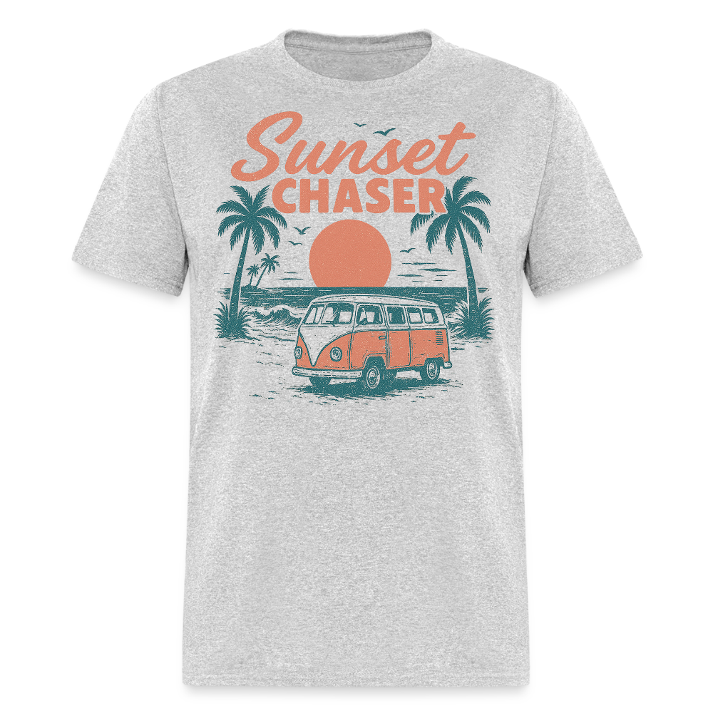 Retro Sunset Beach Travel T-shirt - heather gray